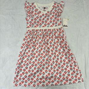 Tea Collection White Dress with Red Florals Size 6 NWT Ruffle Sleeve
